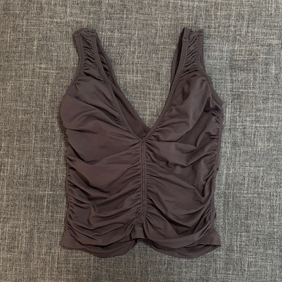 Free People Movement Ruched V-Neck Sleeveless Tank Top Brown/Black XS/S - Picture 1 of 4